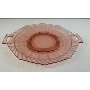 Vintage Pink Depression Glass Serving Tray With Handles Octagonal Shape Elegant